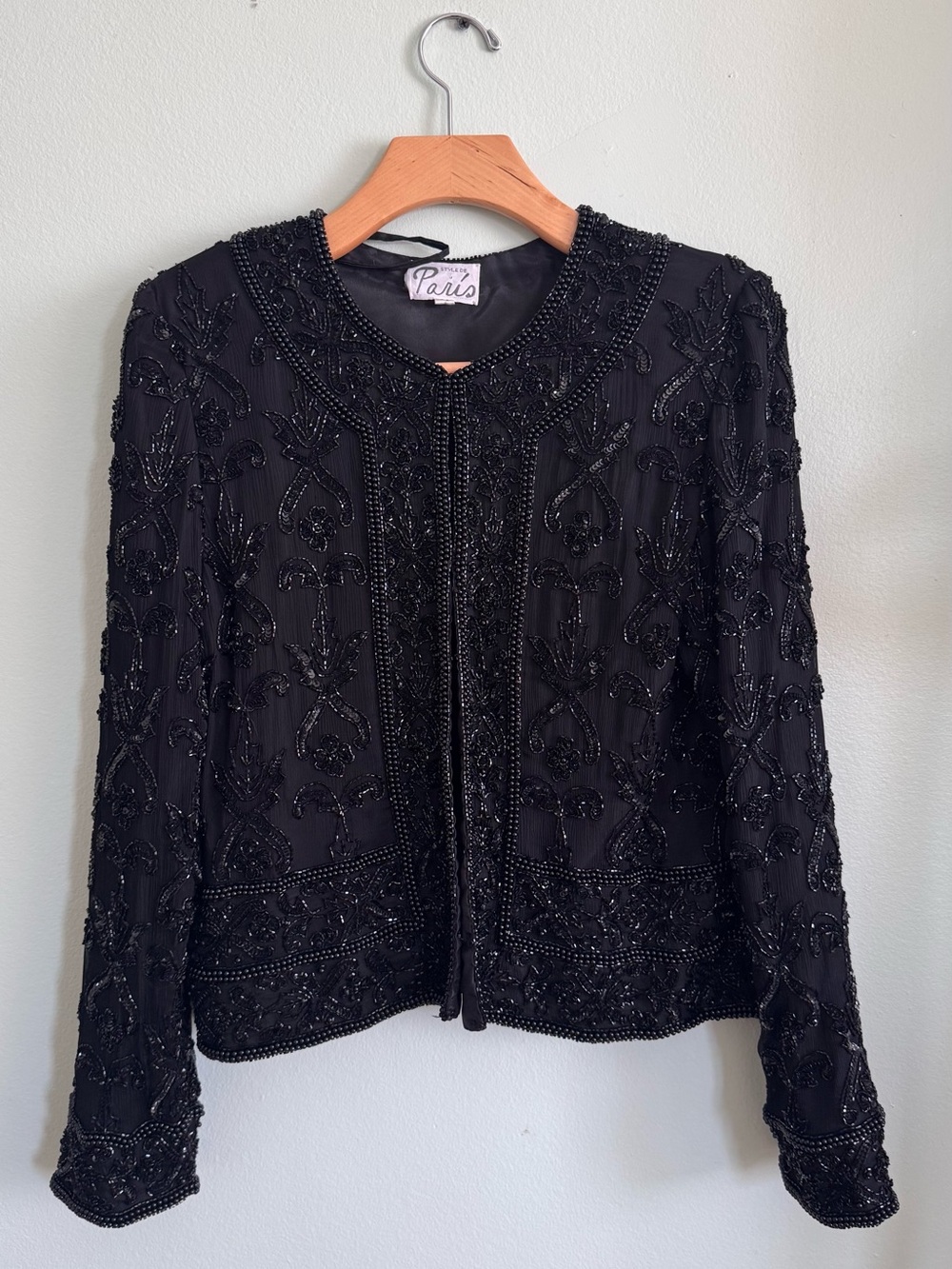Vintage Black Silk Jacket with Delicate Beaded Trim
